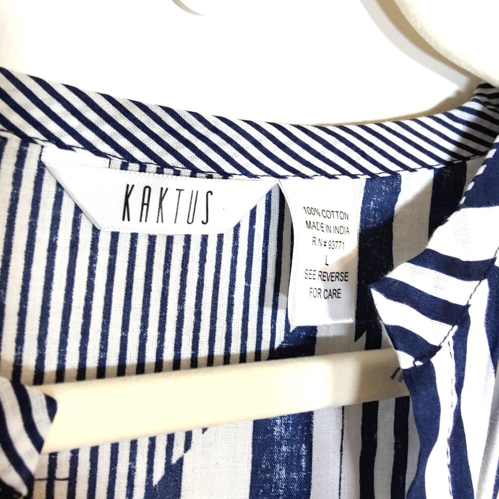 Sheer‎ Cotton Shirtdress Cover Up Tunic Navy White Stripe Coastal Beach Pool L - Picture 5 of 5